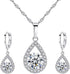 Harlorki 925 Silver Plated Cubic Zirconia Shiny Teardrop Rhinestone Pendent Necklace Dangle Earrings Jewelry Set for Women Lady...