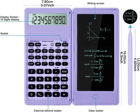 Scientific Calculator for high-school, 10 Digits Digital with Erasable writing board Math Calculator for middle school & College (Purple)...