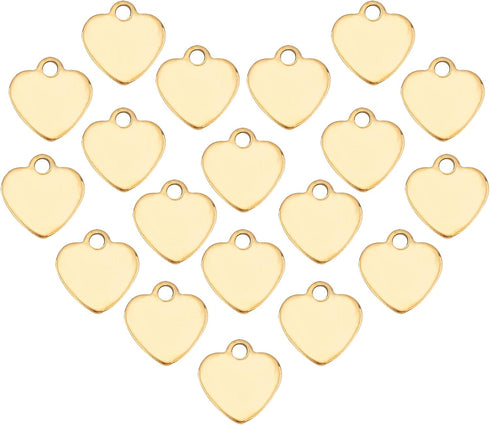 UNICRAFTALE 50pcs Golden Heart Charm Stainless Steel Love Pendant Flat Heart Charm 1.2mm Hole Blank Metal Tiny Pendant for DIY Jewelry Making 9.5m...