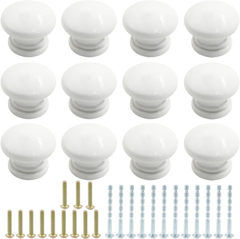 12 Packs Solid Wood Round Kitchen Cabinet Knobs, 1.10 Inch Diameter Wood Pulls, White Drawer Pulls, Dresser Drawer Handles Knobs...