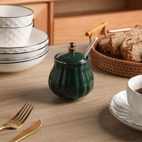 Sweejar Royal Ceramic Sugar Bowl, 8 Ounce Sugar Container with Spoon and Lid, Porcelain Salt Bowl Salt Container, Sugar Holder for Coffee Bar, Hom...