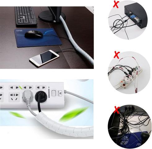 White Cable Organizer Cord Wire Cover Hider Sleeve Management 2 PCS, VIWIEU Clutter Free Coiled Tube Wire Concealer with Cable Tie Clips System fo...
