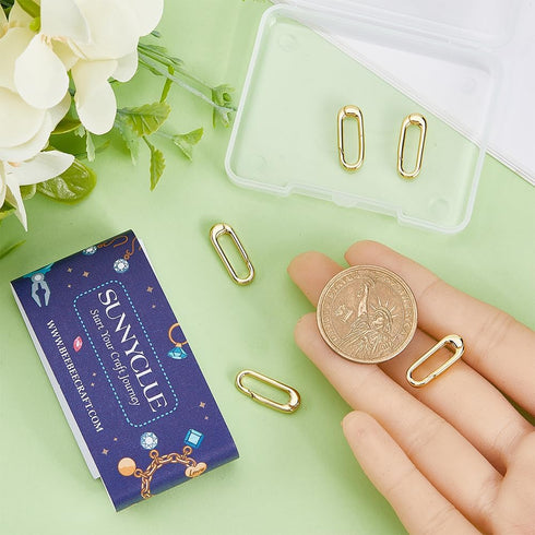 SUNNYCLUE 1 Box 6Pcs O Ring Clips Trigger Spring O Ring Real 18K Gold Plated Brass Spring O Rings Long Thin Oval Purse Ring Clips Spring Snap Hook...