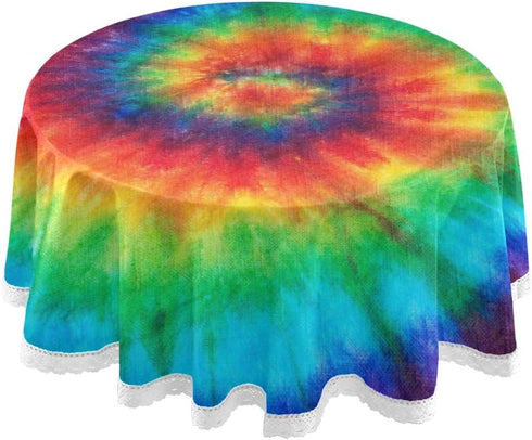 Tie Dye Round Tablecloth Stain Resistant Table Cloth Polyester Table Cover for Kitchen Dining Party Home Decor 60 Inch...