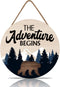 LHIUEM The Adventure Begins Wooden Hanging Sign,Woodland Wall Decor,Bear Mountain Inspirational Quotes Wooden Sign For Home Cabin Decor,Forest Cam...