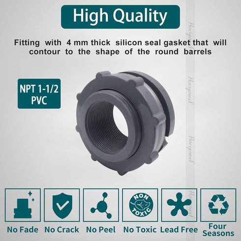 NPT1-1/2 PVC bulkhead fitting, plastic pipe connector for rain barrel garden hose adapter spigot kit water tank gallon drain bucket (1 pc)...
