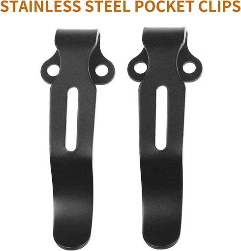 2 Pack Deep Carry Pocket Clips with 4 Pieces Screws, Stainless Steel Pocket Knife Clip Replacement for Benchmade Bugout 535 and More, Anodized Fin...