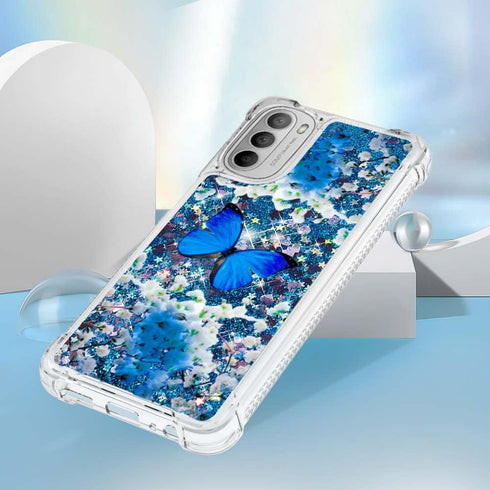 for Moto G 5G 2022 Phone Case with Tempered Glass Screen Protector, Motorola G 5G 2022 Case,Women Girls Glitter Bling Liquid Soft TPU Shockproof S...