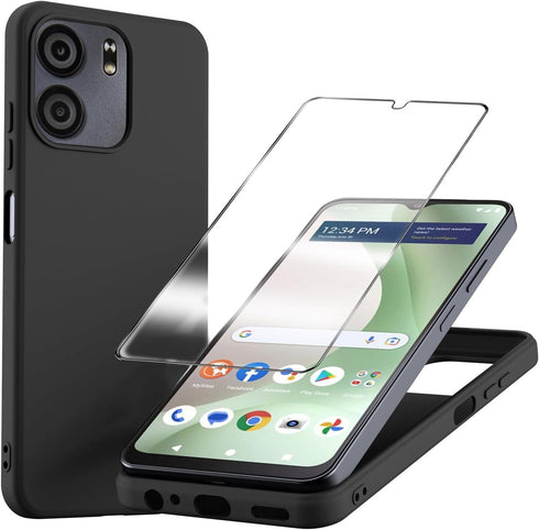 for BLU View 5 Case with Tempered Glass Screen Protector Slim Full-Body Silicone Bumpers Anti-Scratch Shockproof Protective phone Case Cover for B...
