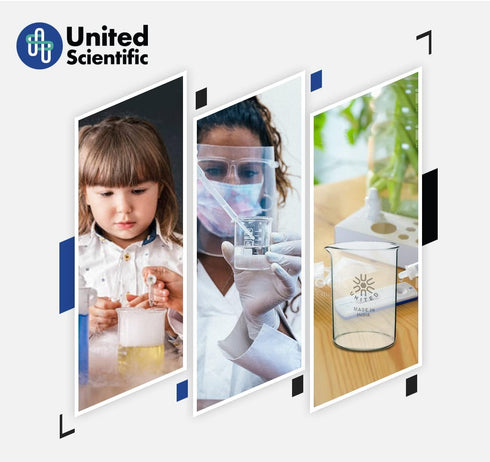 United Scientific™ 1000mL (1L) Beaker, Low Form Griffin, Boro. 3.3 Glass, Double Scale, Graduated...