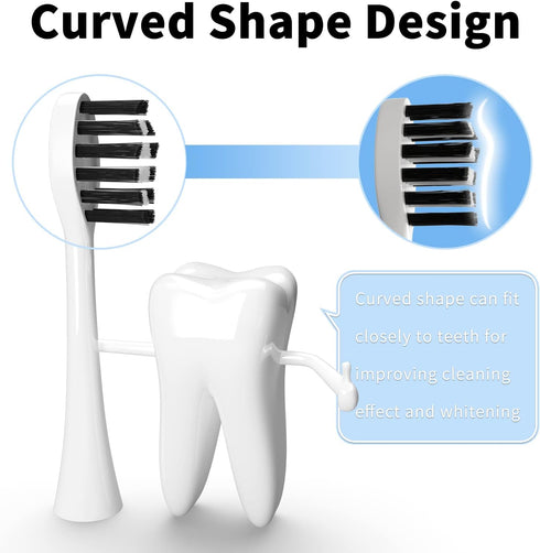 Replacement Toothbrush Heads Compatible with Gleem Electric Toothbrush, W Shape Design Planted with Nylon Bristle Black 10 Pack (White)...