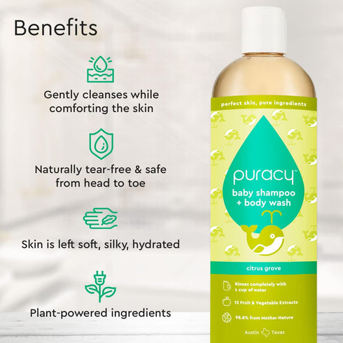 Puracy Shampoo & Body Wash for Children - Perfect Skin, Pure Ingredients - with 12 Fruit & Vegetable Extracts for Silky Smooth Skin, Gentle Citrus...