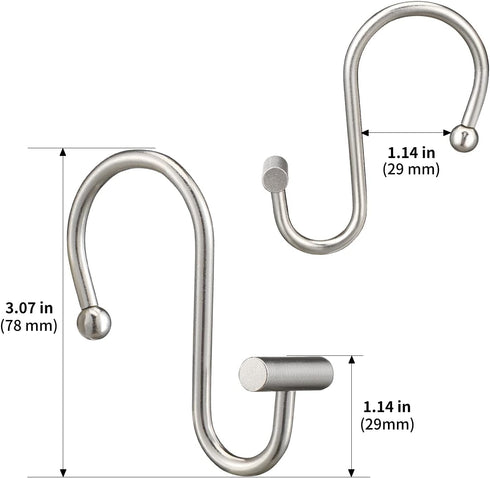 Nickel Shower Curtain Hooks, Rust Proof Shower Curtain Rings for Bathroom, Silver Metal Decorative Shower Curtain Hooks Hangers for Shower Curtain...