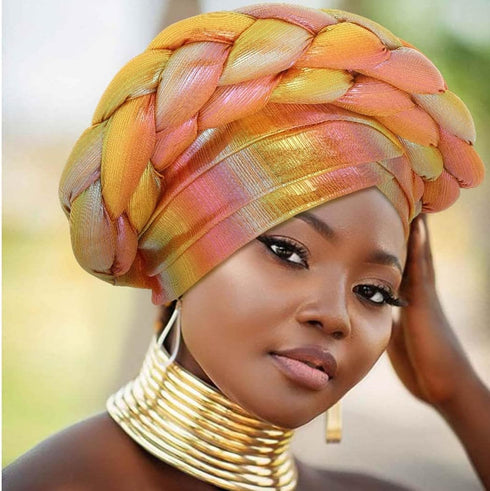 Woeoe Beanie Cap Head Wrap Double Braid Pre-Tied Head Scarf Twisted Stretchy African Head Turban for Women and Girls...