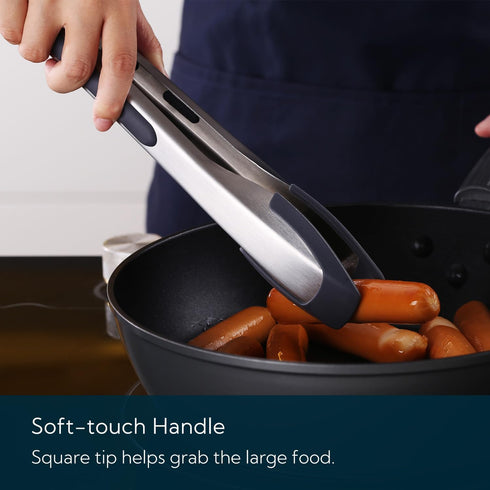KITCHENDAO Tongs for Cooking with Silicone Tips 12 Inch, One-handed for Convenience, Soft-touch Handle, Silicone Tipped Stainless Steel Kitchen Fo...