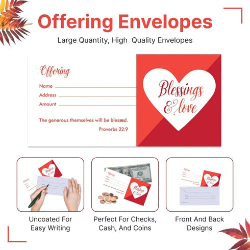 Church Offering Envelopes - Cash Envelopes For Tithes And Offering - Blessings & Love (NIV Scripture) - Pack of 100 - Swanson Christian Products...