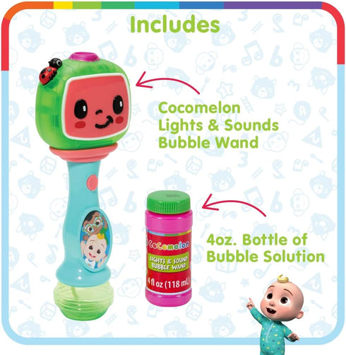 Little Kids Cocomelon Light and Sound Musical Bubble Wand, includes Bubble Solution...