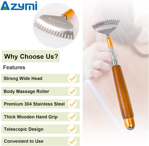 Back Scratcher, Metal Back Scratcher Telescopic Wooden Handle with Steel Roller Ball- Wide Claw, Portable Face Head Scalp Butt Scratcher Back Mass...
