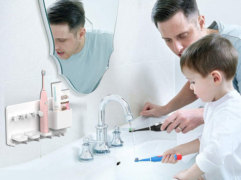 simpletome Adhesive Electric Toothbrush Holder Wall Mounted Razor Hanger Bathroom Organizer Box ABS (White)...