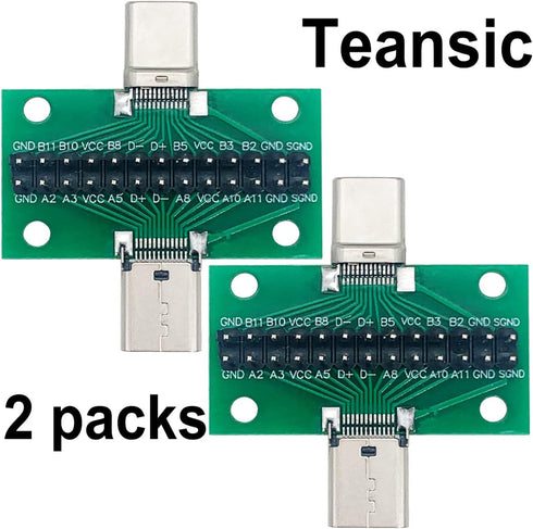 2 Pcs USB 3.1 Type-C Male to Female Test Board with PCB Board 24 Pins 2.54 mm Double-Sided Socket with pin Header Connector for Date Line Wire Cab...