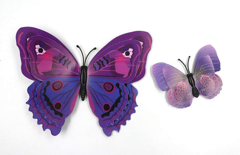 12 Pcs Purple Butterflies Double Wings Refrigerator Magnets Wall Decal Removable Sticker Decoration for Home Kitchen Kids Room Bedroom Office Them...