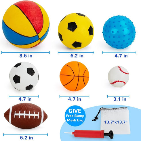 Balls for Toddlers 1-3,Toddler Sports Toys,Set of 7 Kids Ball Soft Foam Baby Sports Balls- Soccer Ball Basketball Baseball Rugby Bounce Ball Playg...