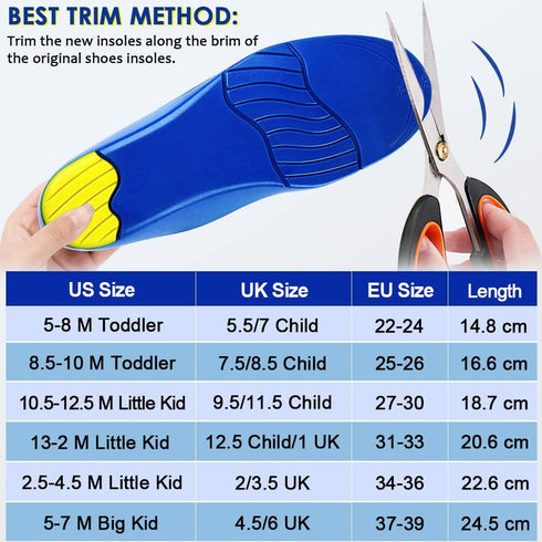 Kids Arch Support Shoe Inserts, Children Orthotics Shoe Insoles with PU Foam Cushioning for Flat feet, Plantar Fasciitis, Feet Heel Pain Relief...