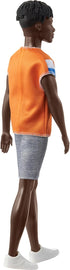 Barbie Fashionistas Ken Fashion Doll with Twisted Black Hair Wearing Orange Athletic Jersey, Shorts & White Sneakers...