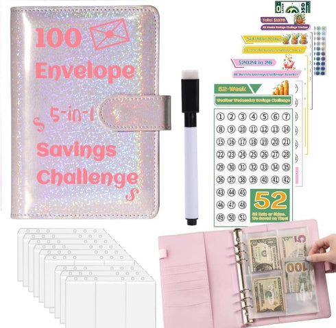 100 Envelope Challenge Binder $5050,52 Weeks Budget Binder Savings Challenge Book $10000,30 Days $500,Savings Challenges Budget Planner Binder,Cas...