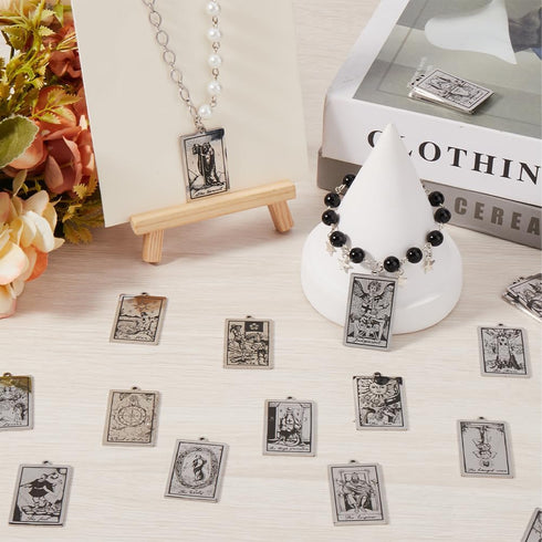 SUNNYCLUE 1 Box 22Pcs Tarot Charms Bulk Tarot Card Charm Rectangle Antique Silver Magic Stainless Steel Astrology Divination Charm for Jewelry Mak...