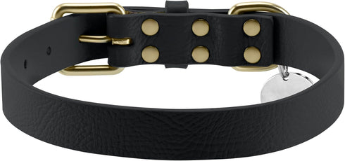 Leather Dog Collar,Heavy Duty Metal Buckle,Soft & Comfy Pet Collar,Waterproof & Odorproof,Adjustable for Custom Fit,Black,XSmall...