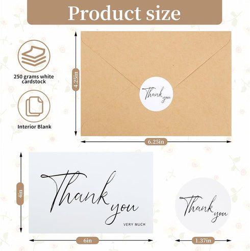 Joyberg Thank You Cards With Envelopes 34 pack, 4x6 Inch White Thank You Envelopes are Suitable for Weddings, Graduations, Funerals and Other Occa...