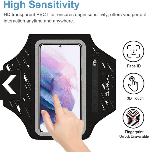 Running Armband with Headset Bag for Samsung Galaxy S25, S24, S23,S22,Zipper Slot Car Key Holder, Workouts Sports Phone Arm Band(Black)...