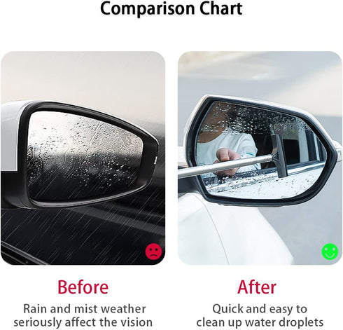 Car Rearview Mirror Wiper, Retractable Rear Mirror Wiper Squeegee, Vehicle Portable Telescopic with 38.6 inches Long Handle Cleaning Tool, Univers...