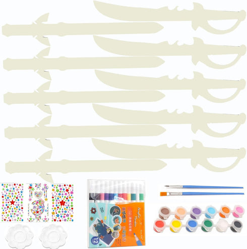 Wooden sword Ninja Pirate Style Toy Sword, Unfinished Wooden Crafts, DIY Crafts Painting Set, kids Ninja, Warrior, Viking kids Role Playing, Games...
