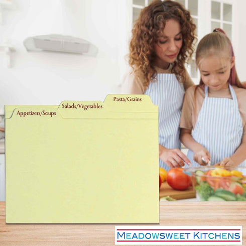 Meadowsweet Kitchens Recipe Card Box Tab Divider Set - Tab Dividers Printed on Neutral Color Card Stock - Set of 9 Tab Dividers for 4x6 Recipe Car...