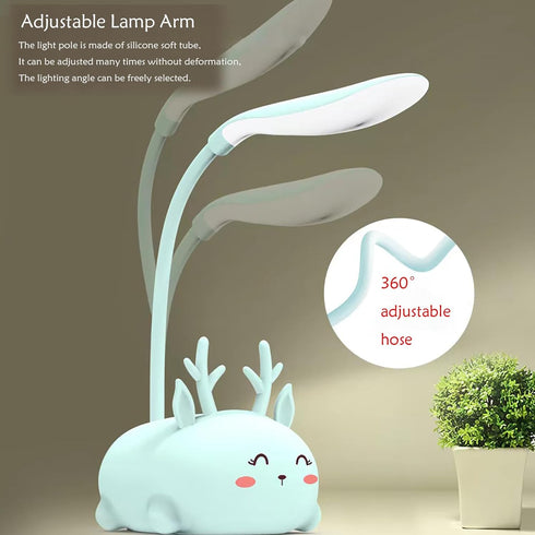 Cute Elk Lamp USB Rechargeable Reading Light,LED Desk Lamp for Kids, Portable LED Table Light, Flexible Gooseneck Eye-Care Cartoons Small Desk Lam...