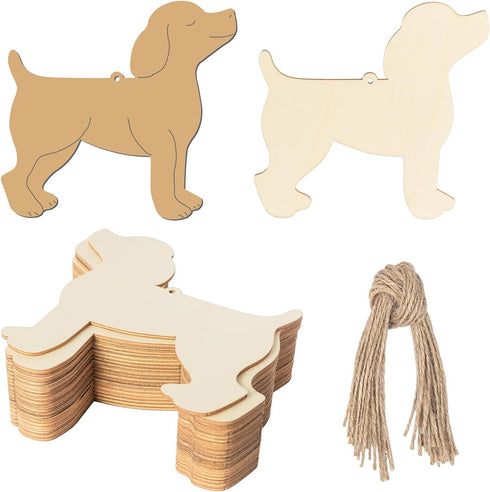 Dog Shape Wooden Blank Wood with Twines Art Unfinished Ornaments for Doghouse Decoration Christmas Wedding Birthday Party Christmas Thanksgiving D...