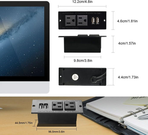 Conference Recessed Power Strip Socket with USB Ports,Table Power Strip,Desktop Charging Station with 2-Outlets and 2 USB Ports...