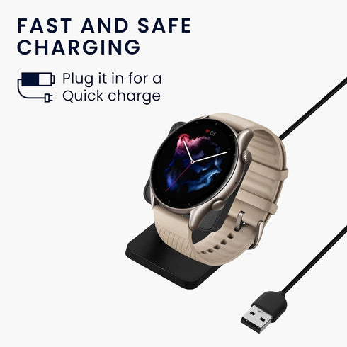 kwmobile Docking Station Compatible with Huami Amazfit GTS 3 / GTR 3 / GTR 3 Pro/T-Rex 2 - Charging Charger Cable with Stand - Black...