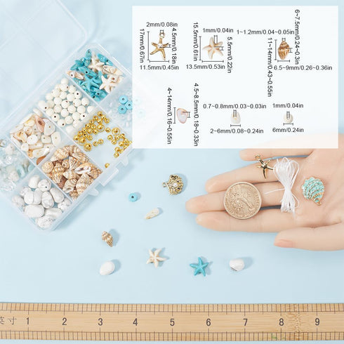 SUNNYCLUE 1 Box 280Pcs DIY 6 Sets Ocean Bracelet Making Kit Starfish Turtle Bead Shell Beads Summur Hawaii Sea Animal Beads Lucky Gemstone Beads f...