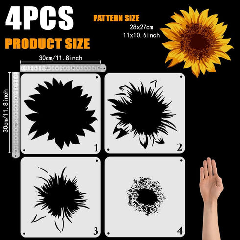 FINGERINSPIRE 4Pcs Layered Sunflowers Painting Stencil 11.8x11.8inch Reusable Sunflowers Pattern Drawing Template Plants Theme Decoration Stencil ...