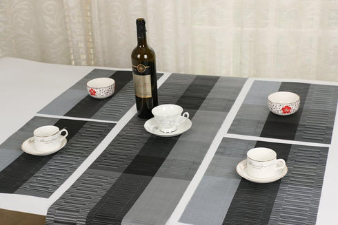 SHACOS Woven Vinyl Table Runner PVC Table Runner 12 x 71 inch Wipe Clean Indoor Outdoor, Ombre Black and Gray...