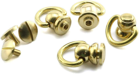 HJ Garden 4pcs Brass Ball Studs Rivets Nails Rotatable D Ring Buckle Handle Connector with Mini Screwdriver,DIY Leather Crafts Accessories 10x22mm...