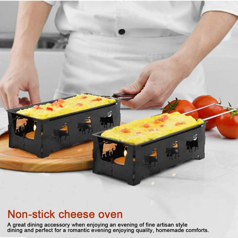 Cheese Raclette Set, Portable Candlelight Raclette Pan Foldable Non-Stick Rotaster Baking Tray Stove Set with Spatula Home Kitchen Grilling Tool...