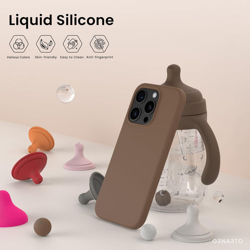 ORNARTO Compatible with iPhone 15 Pro Max Case 6.7", Slim Liquid Silicone 3 Layers Soft Gel Rubber Shockproof Protective Phone Case with Anti-Scra...