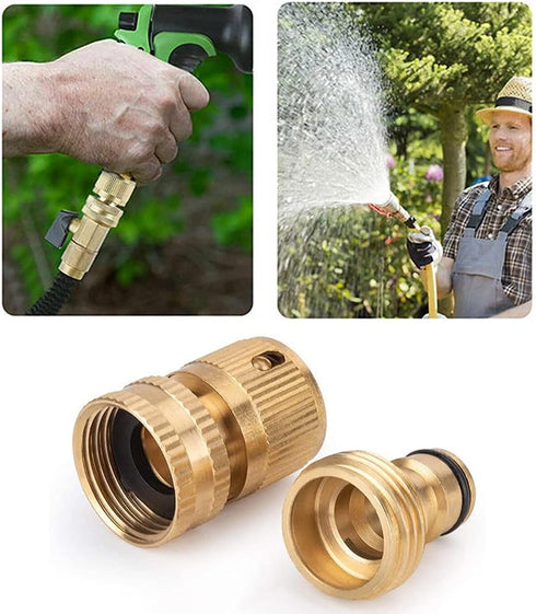 Joywayus Garden Hose Quick Connect Solid Brass 3/4" GHT Thread Couplers Nipples Easy Connect Fittings Water Hose Connectors (2 Sets)...