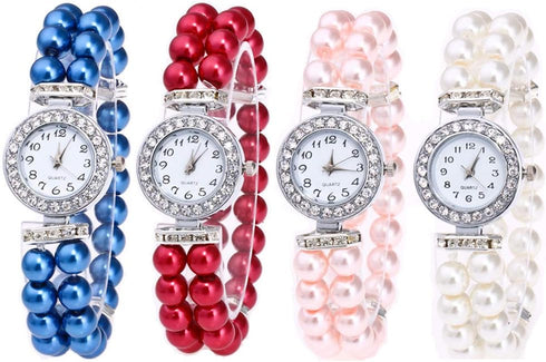 Weicam 4pc Women Crystal Pearl Bracelet Analog Quartz Wrist Watch Wholesale Watches...