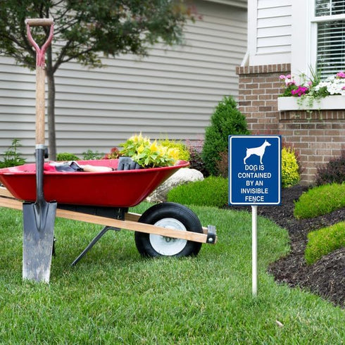 Dog is Contained by An Invisible Fence Yard Sign with Stake 7x8.8inch Rustproof Outdoor Aluminum Sign for Yard Garden Lawn Street Outdoor...