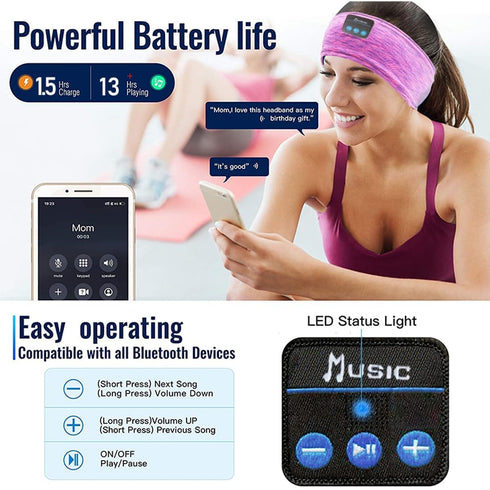 Bluetooth Headphones, Sleep Headphones Headband Wireless for Sleeping Side Sleepers - Adjustable Sleep Headphone, and Bluetooth Headbands for Wome...